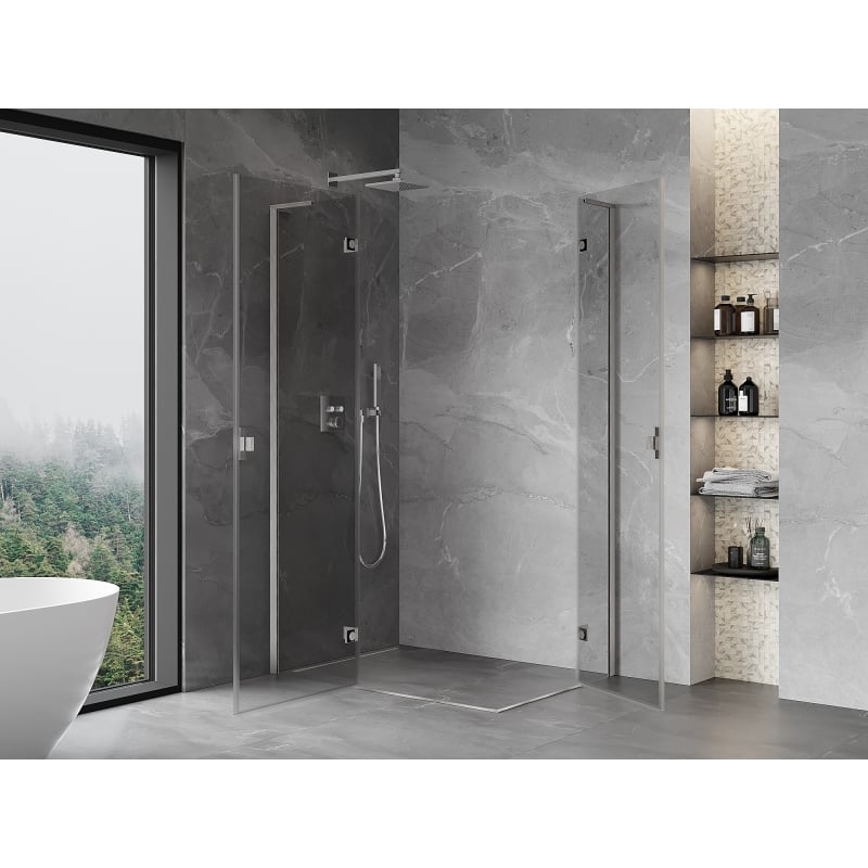 Mexen Mist-H L Duo Duschkabine klappbar links 75 x 70 cm, transparent, gebürstetes Nickel - 8A5L-075L-070P-97-00