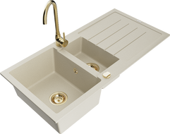 Mexen Andres Granitspüle 1,5-Mulden mit Abtropffläche und Küchenarmatur Telma, beige - 6515-69-670200-50