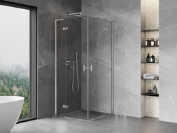 Mexen Mist-H L Duo Duschkabine schwenkbar 75 x 75 cm, transparent, gebürsteter Nickel - 8A5L-075L-075P-97-00