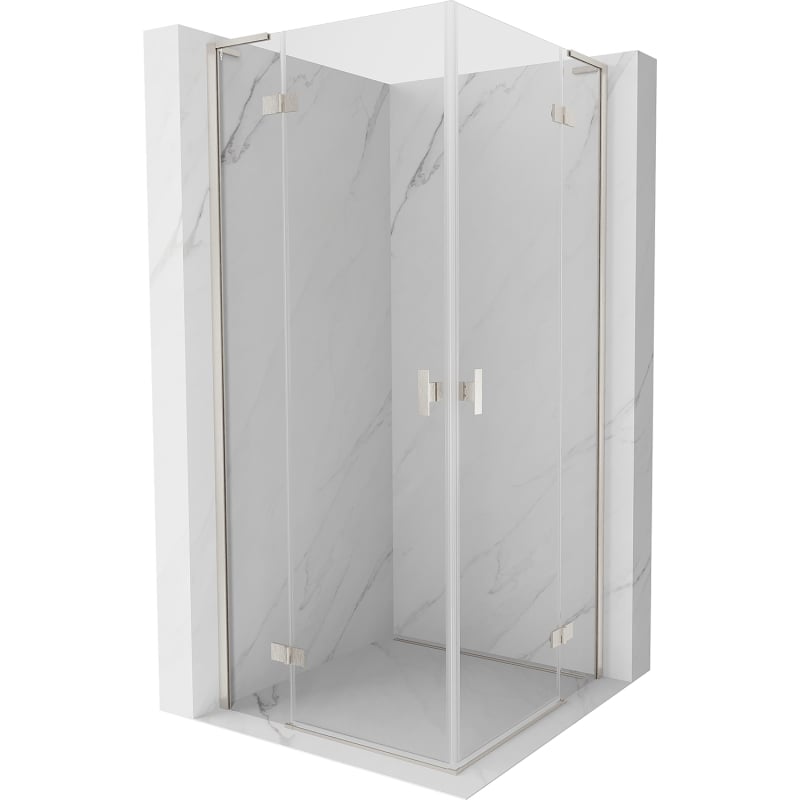 Mexen Mist-H L Duo Duschkabine schwenkbar 75 x 75 cm, transparent, gebürsteter Nickel - 8A5L-075L-075P-97-00