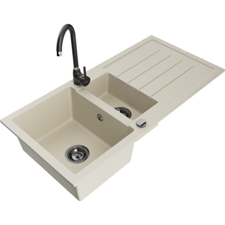 Mexen Andres granitspüle 1,5-becken mit abtropfbrett und küchenarmatur Telma, beige - 6515-69-670200-70