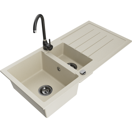 Mexen Andres Granitspüle 1,5-becken mit Abtropffläche und Küchenarmatur Telma, beige - 6515-69-670200-70