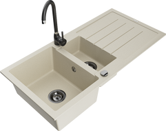 Mexen Andres granitspüle 1,5-becken mit abtropfbrett und küchenarmatur Telma, beige - 6515-69-670200-70