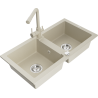 Mexen Mario Granitspüle 2-Kammern mit Küchenarmatur Duero, beige - 6504-69-671600-69