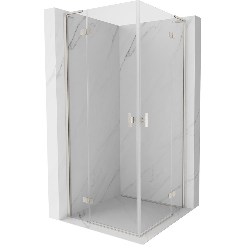 Mexen Mist-H L Duo Duschkabine, schwenkbar, 80 x 80 cm, transparent, gebürsteter Nickel - 8A5L-080L-080P-97-00
