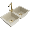 Mexen Mario Granitspüle 2-Becken mit Küchenarmatur Duero, beige - 6504-69-671600-50