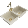 Mexen Mario Granitspüle 2-Kammern mit Küchenarmatur Duero, beige - 6504-69-671600-50
