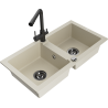 Mexen Mario Granitspüle 2-Kammer mit Küchenarmatur Duero, beige - 6504-69-671600-70