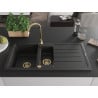 Mexen Andres Granitspüle 1,5-fach mit Abtropffläche und Küchenarmatur Telma, schwarz/silber - 6515-73-670200-50
