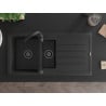Mexen Andres Granitspüle 1,5-Becken mit Abtropffläche und Küchenarmatur Telma, schwarz/silber - 6515-73-670200-70-B