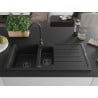 Mexen Andres Granitspüle 1,5-Becken mit Abtropffläche und Küchenarmatur Telma, schwarz/silber - 6515-73-670200-70-B