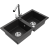 Mexen Mario Granitspüle Doppelbecken mit Küchenmischer Duero, schwarz/silber Metallic - 6504-73-671600-00