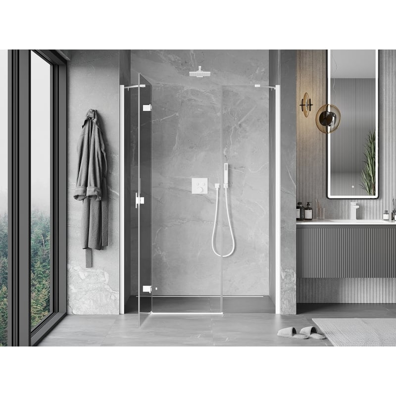 Mexen Mist-H links öffnende DuschTür 135 cm, transparent, weiß - 8A5-135-001-20-00-L