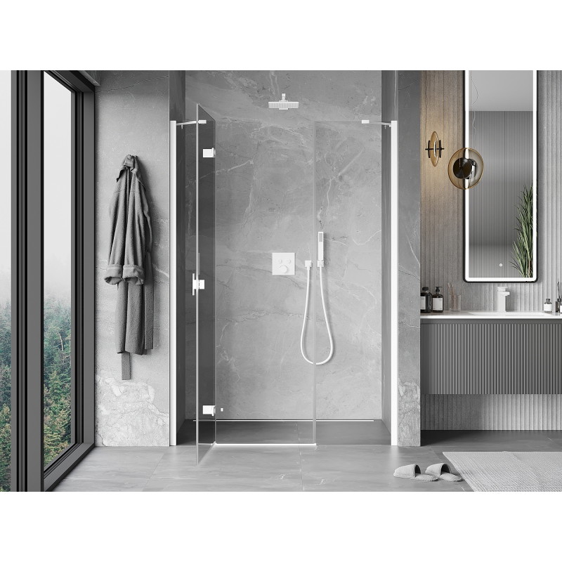 Mexen Mist-H linke, schwenkbare Duschtür 145 cm, transparent, weiß - 8A5-145-001-20-00-L
