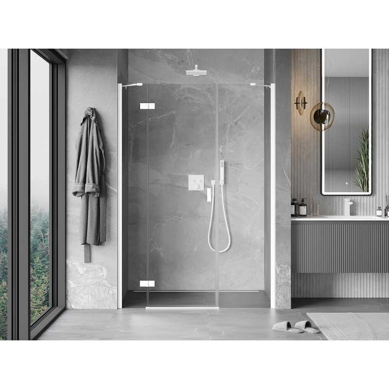 Mexen Mist-H linke, schwenkbare Duschtür 145 cm, transparent, weiß - 8A5-145-001-20-00-L