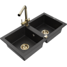 Mexen Mario Granit-Spülbecken 2-Kammer mit Küchenarmatur Duero, schwarz/silber metallic - 6504-73-671600-50