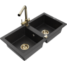 Mexen Mario Granitspüle 2-Kammer mit Küchenarmatur Duero, schwarz/silber metallic - 6504-73-671600-50