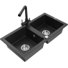 Mexen Mario Granitspüle 2-fach mit Küchenarmatur Duero, schwarz/silber metallic - 6504-73-671600-70