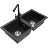 Mexen Mario Granitspüle 2-Kammern mit Küchenarmatur Duero, schwarz/silber metallic - 6504-73-671600-70