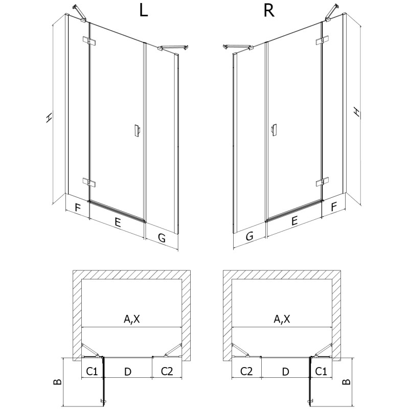 Mexen Mist-H Duschtür, schwingtür, rechts 135 cm, transparent, weiß - 8A5-135-001-20-00-P