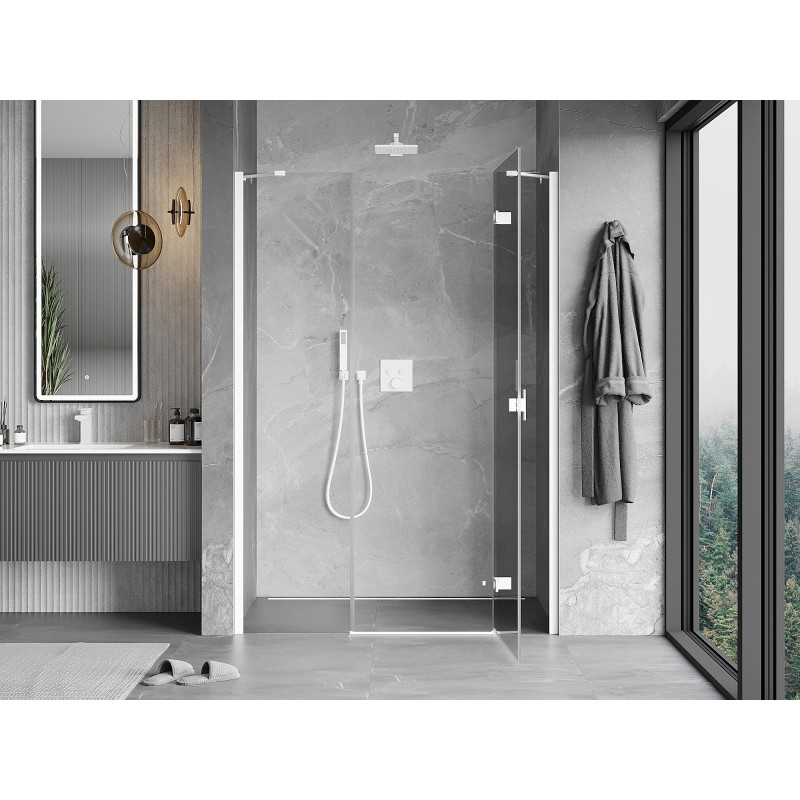 Mexen Mist-H rechte, schwenkbare Duschabtrennung 145 cm, transparent, weiß - 8A5-145-001-20-00-P