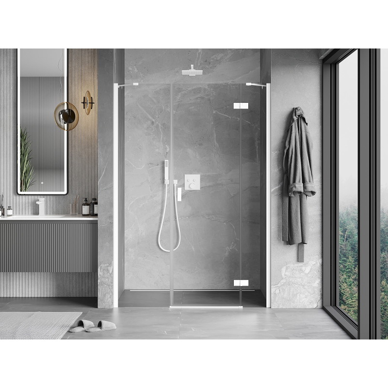 Mexen Mist-H rechte, aufklappbare Duschabtrennung 155 cm, transparent, weiß - 8A5-155-001-20-00-P