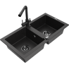 Mexen Mario Granitspüle 2-Becken mit Küchenarmatur Duero, schwarz/silber metallic - 6504-73-671600-70-B