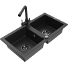 Mexen Mario Granitspüle, 2-beckig mit Küchenarmatur Duero, schwarz/silber metallic - 6504-73-671600-70-B