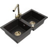 Mexen Mario Granitspüle 2-Becken mit Küchenarmatur Duero, schwarz/gold metallic - 6504-75-671600-50