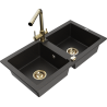 Mexen Mario Granitspüle 2-Kammer mit Küchenarmatur Duero, schwarz/gold metallic - 6504-75-671600-50
