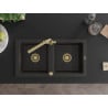 Mexen Mario Granitspüle 2-Becken mit Küchenarmatur Duero, schwarz/gold metallic - 6504-75-671600-50