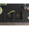 Mexen Mario 2-Kammer-Granits Spüle mit Küchenarmatur Duero, schwarz/goldener Metallik - 6504-75-671600-50-B