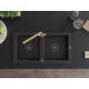 Mexen Mario Granitspüle 2-Kammer mit Küchenarmatur Duero, Schwarz/Gold Metallic - 6504-75-671600-50-B