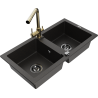 Mexen Mario Granitspüle 2-Kammer mit Küchenarmatur Duero, Schwarz/Gold Metallic - 6504-75-671600-50-B