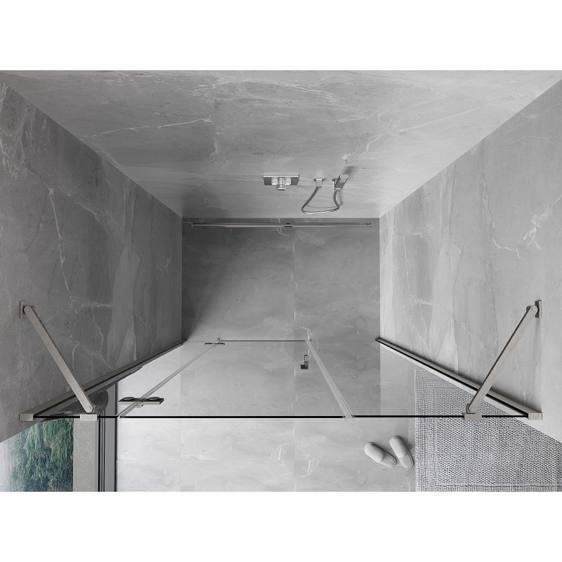 Mexen Mist-H linke, schwenkbare Duschwand 130 cm, transparent, gebürstetes Nickel - 8A5-130-001-97-00-L
