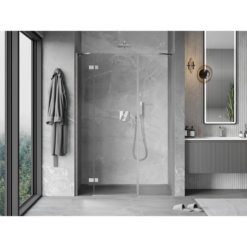 Mexen Mist-H linke Duschdreh­tür 135 cm, transparent, gebürstetes Nickel - 8A5-135-001-97-00-L