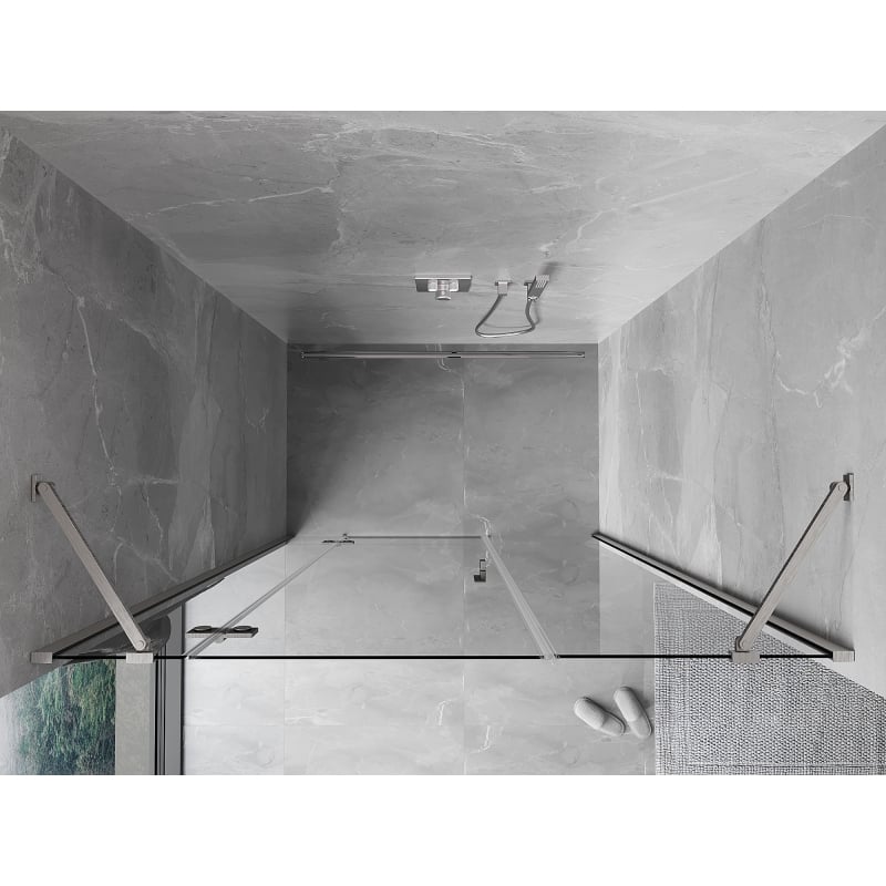 Mexen Mist-H linke Duschdreh­tür 135 cm, transparent, gebürstetes Nickel - 8A5-135-001-97-00-L