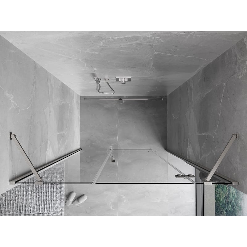 Mexen Mist-H rechts angeschlagene Duschschwingtür 155 cm, transparent, gebürsteter Nickel - 8A5-155-001-97-00-P