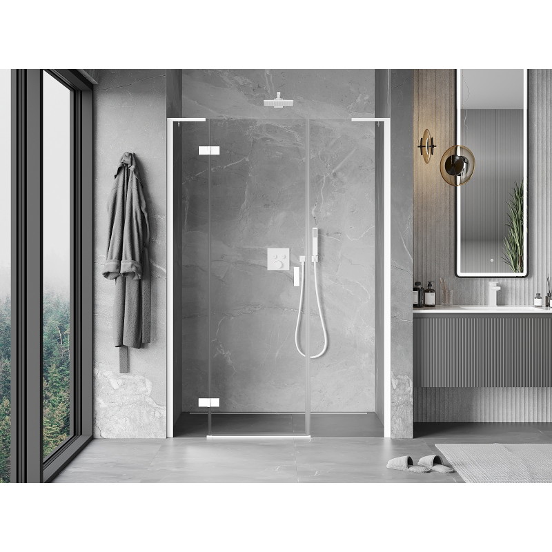 Mexen Mist-H L Duschabtrennung schwenkbar links 130 cm, transparent, weiß - 8A5L-130-001-20-00-L