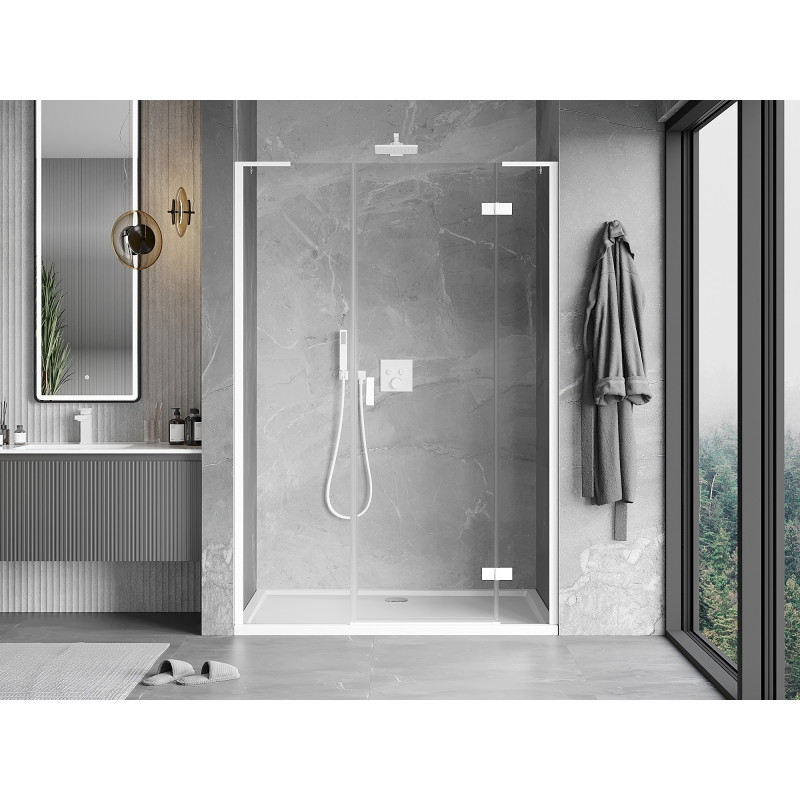 Mexen Mist-H L Dusch-Tür schwenkbar rechts 155 cm, transparent, weiß - 8A5L-155-001-20-00-P
