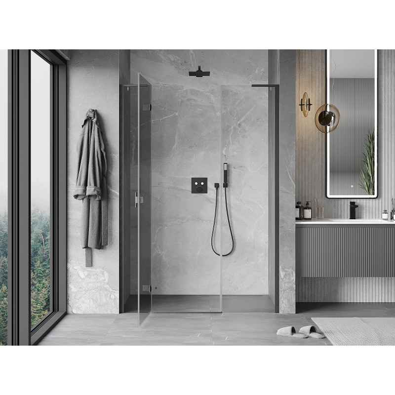 Mexen Mist-H L Linke, schwenkbare Duschentür 140 cm, transparent, gebürstetes Gun Gray - 8A5L-140-001-66-00-L