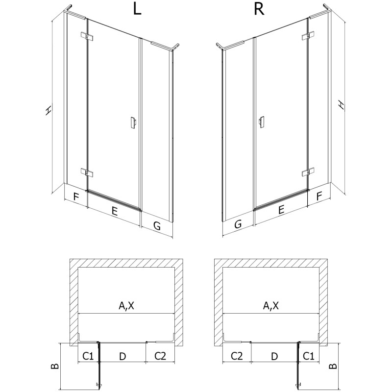 Mexen Mist-H L rechtsschwenkende Duschtür 125 cm, transparent, Gun Metal - 8A5L-125-001-95-00-P