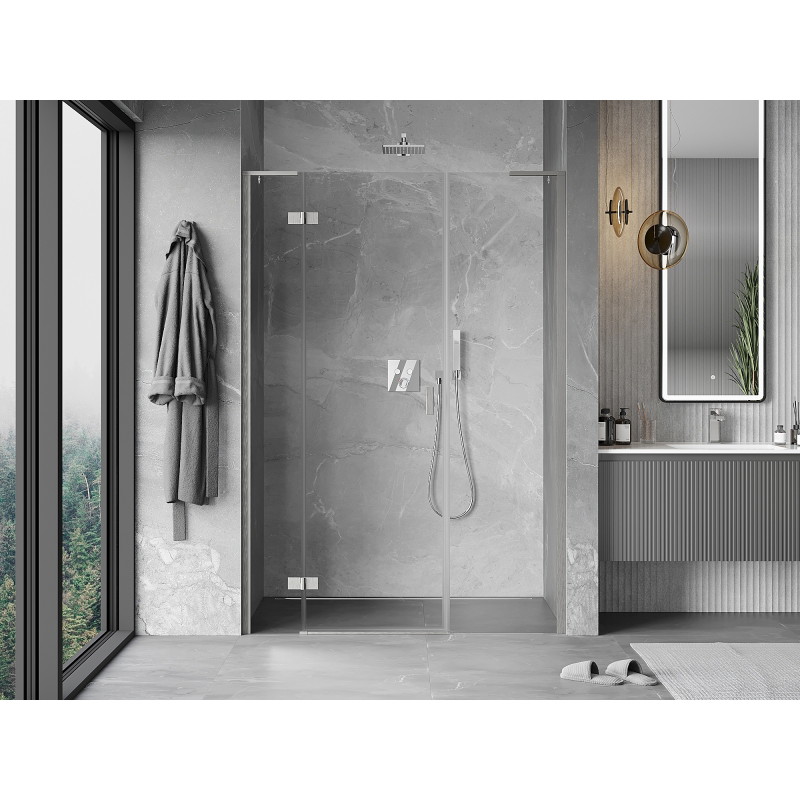 Mexen Mist-H L linke, schwingende Duschür 120 cm, transparent, gebürsteter Nickel - 8A5L-120-001-97-00-L
