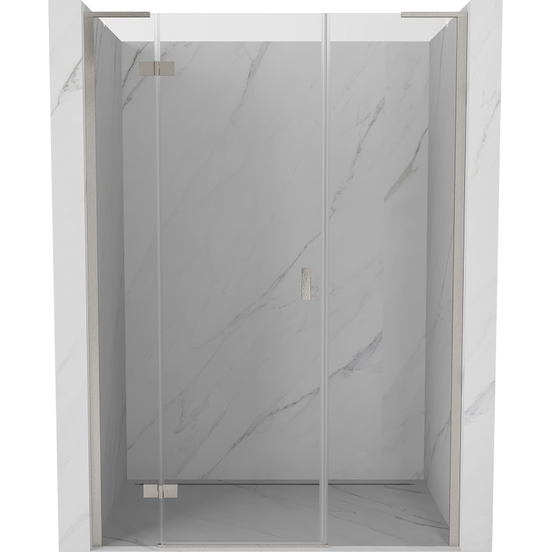 Mexen Mist-H L linke, schwenkbare Duschabtrennung 130 cm, transparent, gebürsteter Nickel - 8A5L-130-001-97-00-L