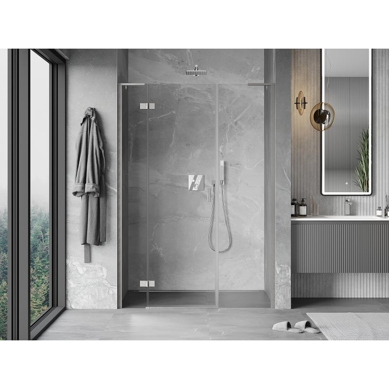 Mexen Mist-H L linke, schwenkbare Duschabtrennung 135 cm, transparent, gebürsteter Nickel - 8A5L-135-001-97-00-L