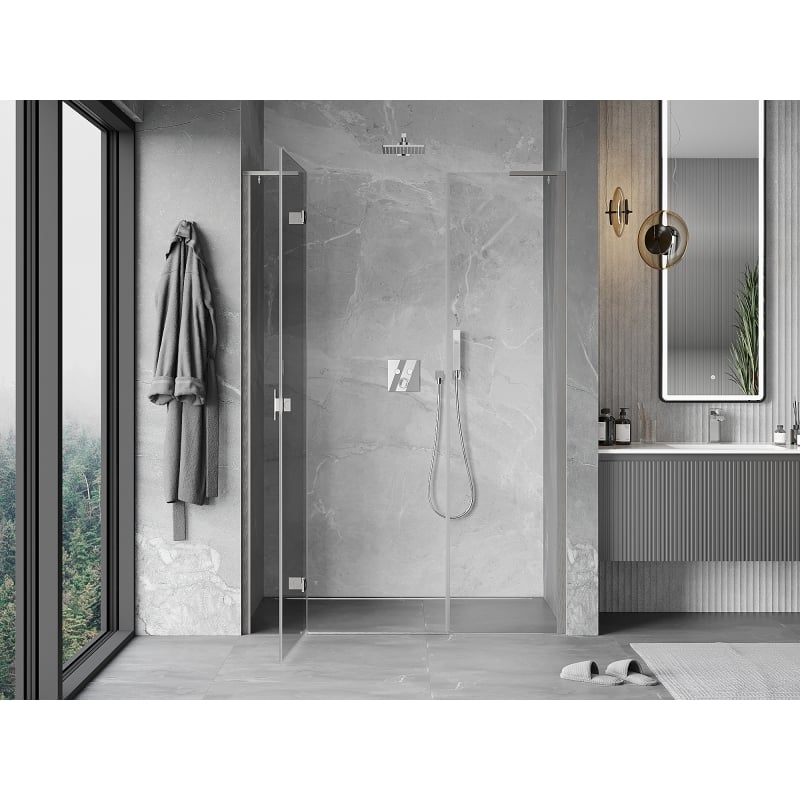 Mexen Mist-H L Links öffnende Duschdrehtür 145 cm, transparent, gebürsteter Nickel - 8A5L-145-001-97-00-L