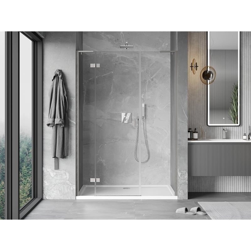 Mexen Mist-H L Links öffnende Duschdrehtür 145 cm, transparent, gebürsteter Nickel - 8A5L-145-001-97-00-L
