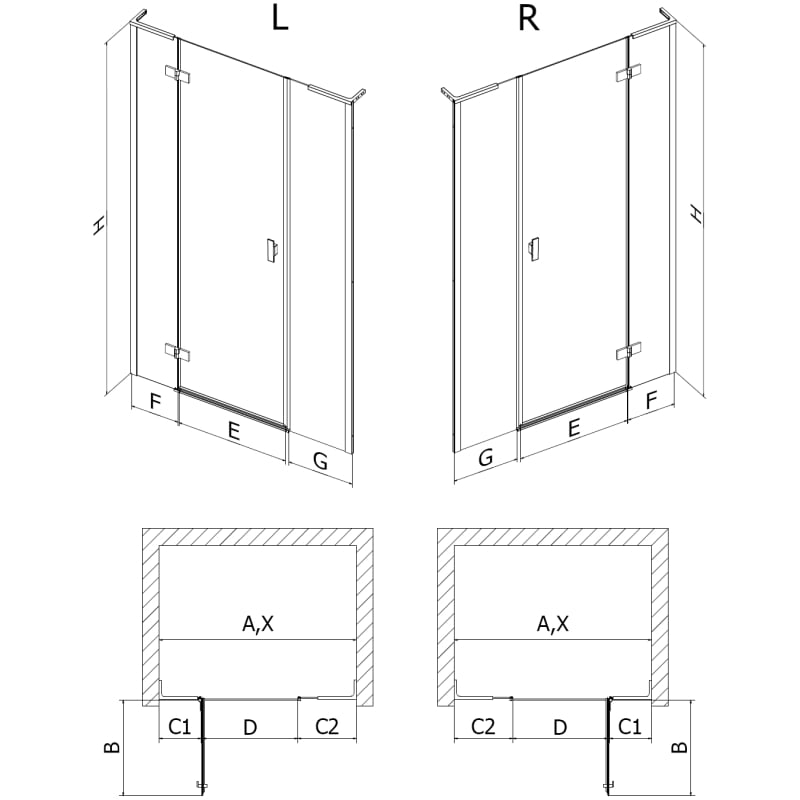 Mexen Mist-H L duschtür, schwenkbar, rechts 160 cm, transparent, gebürsteter Nickel - 8A5L-160-001-97-00-P