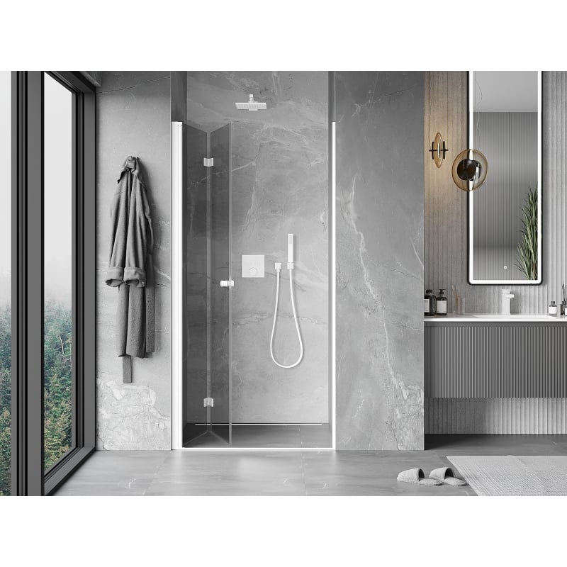 Mexen Mist-F faltbare Duschabtrennung links 120 cm, transparent, weiß - 8A6-120-000-20-00-L