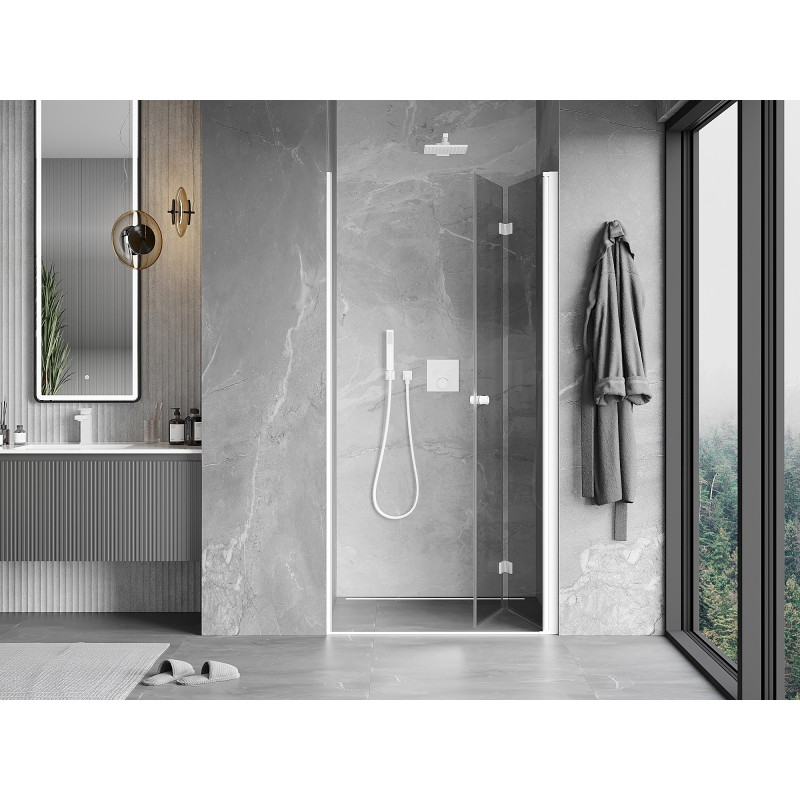 Mexen Mist-F Faltbare Duschkabinentür rechts 75 cm, transparent, weiß - 8A6-075-000-20-00-P